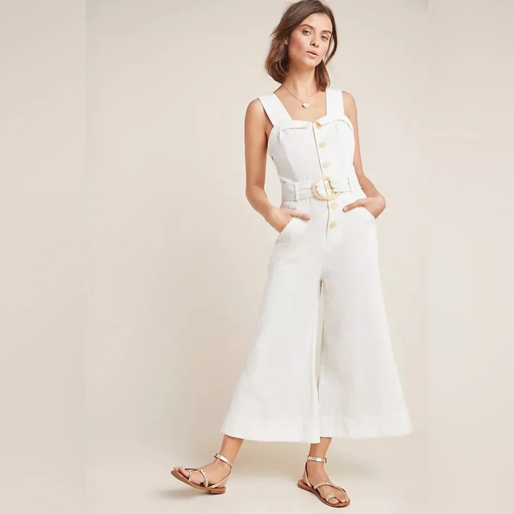 Anthropologie Cape Cod Linen Blend White Jumpsuit, Size US 2 - Picture 2 of 7